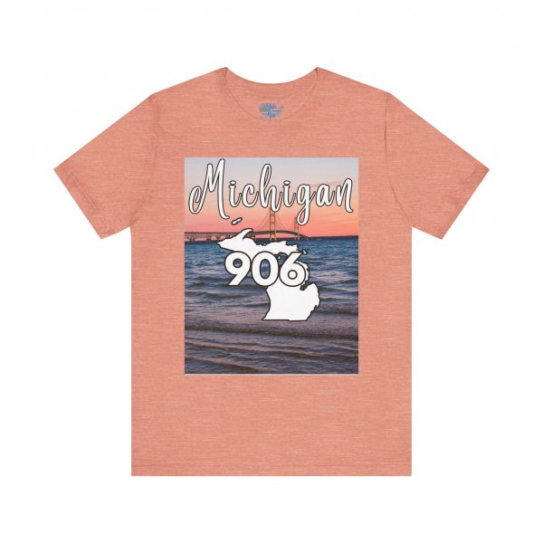 Michigan 906 Area Code by State of Mine Short Sleeve Tee - Mackinac Bridge, Unisex Jersey T-Shirt, Perfect Gift for Beach Lovers, Summer Style, Michigan Souvenir - Image 10