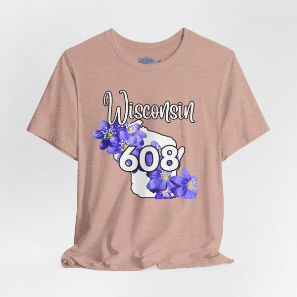 Wisconsin State Flower the Blue Violet by State of Mine 608 Area Code Tee, Unisex Jersey Short Sleeve Shirt, Perfect for Gifts, Travel, and Casual Wear, Ideal for Summer, Birthdays, and [...] - Image 3