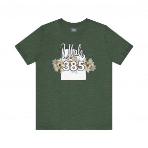 Utah State Flower Sego Lily 385 Area Code by State of Mine Floral Unisex Tee, Casual Shirt, Vintage Vibe, Gift for Utah Lovers, Summer Wear, Vacation Essential