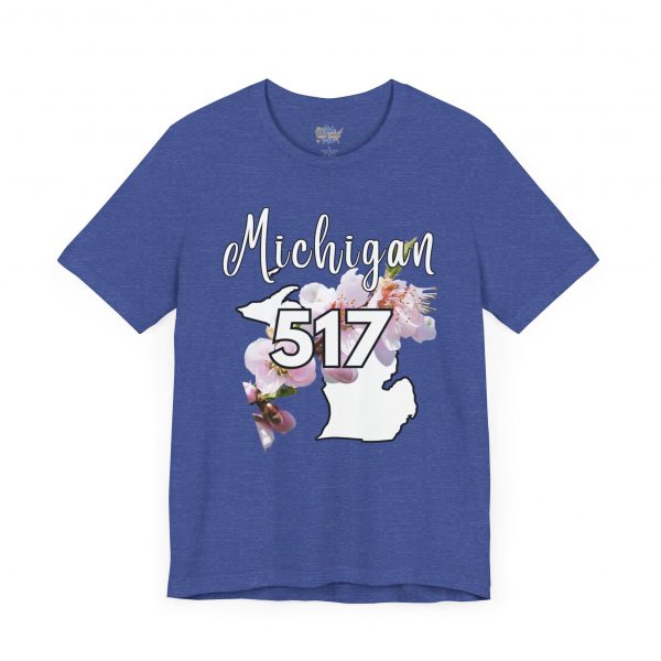 Michigan State Flower The Apple Blossom 517 Area Code by State of Mine. Unisex Jersey Short Sleeve Tee - Cozy Everyday Wear, Casual Style, Summer Essentials, Gift for Friends, Graphic Tee - Image 4
