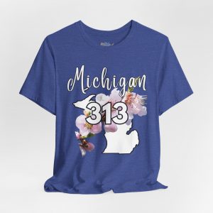 Michigan State Flower The Apple Blossom 313 Area Code by State of Mine. Unisex Jersey Short Sleeve Tee - Cozy Everyday Wear, Casual Style, Summer Essentials, Gift for Friends, Graphic Tee