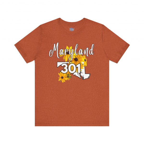 Maryland State Flower 301 Area Code by State of Mine Short Sleeve Tee, Casual Tee, Maryland Gift, Summer Shirt, State Pride Top, Floral Graphic Tee, Unisex T-Shirt - Image 13