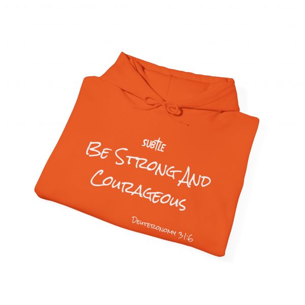 Strong and Courageous by Subtle--Unisex Dark Colored Hoodie, Cozy Sweatshirt, Faith-Based Inspirational Apparel, Deuteronomy 31:6 - Image 12