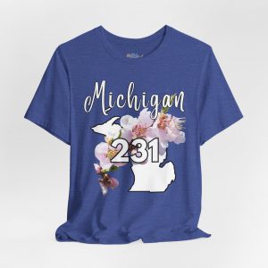 Michigan State Flower The Apple Blossom 231 Area Code by State of Mine. Unisex Jersey Short Sleeve Tee - Cozy Everyday Wear, Casual Style, Summer Essentials, Gift for Friends, Graphic Tee