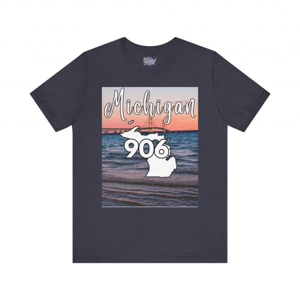 Michigan 906 Area Code by State of Mine Short Sleeve Tee - Mackinac Bridge, Unisex Jersey T-Shirt, Perfect Gift for Beach Lovers, Summer Style, Michigan Souvenir - Image 38