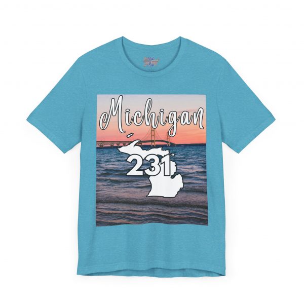 Michigan 231 Area Code by State of Mine Short Sleeve Tee - Mackinac Bridge, Unisex Jersey T-Shirt, Perfect Gift for Beach Lovers, Summer Style, Michigan Souvenir - Image 44