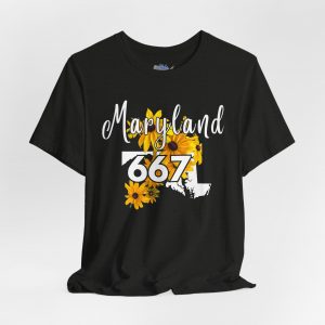 Maryland State Flower The Black-eyed Susan 667 Area Code by State of Mine Short Sleeve Tee, Casual Tee, Maryland Gift, Summer Shirt, State Pride Top, Floral Graphic Tee, Unisex T-Shirt