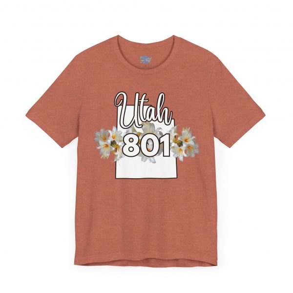 Utah State Flower Sego Lily 801 Area Code by State of Mine Floral Unisex Tee, Casual Shirt, Vintage Vibe, Gift for Utah Lovers, Summer Wear, Vacation Essential - Image 3