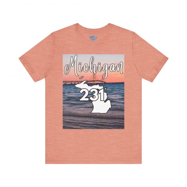Michigan 231 Area Code by State of Mine Short Sleeve Tee - Mackinac Bridge, Unisex Jersey T-Shirt, Perfect Gift for Beach Lovers, Summer Style, Michigan Souvenir - Image 6
