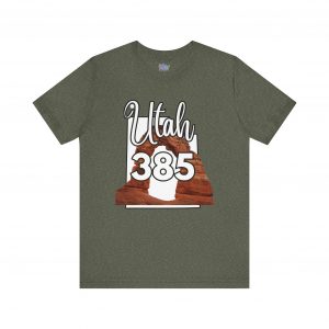 Utah 385 Area Code Arches by State of Mine. Unisex Jersey Tee, Outdoor Adventure Shirt, Travel Gift, Casual Wear, Summer Tee, Unique Design