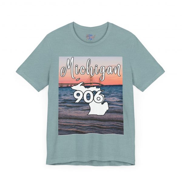 Michigan 906 Area Code by State of Mine Short Sleeve Tee - Mackinac Bridge, Unisex Jersey T-Shirt, Perfect Gift for Beach Lovers, Summer Style, Michigan Souvenir - Image 20