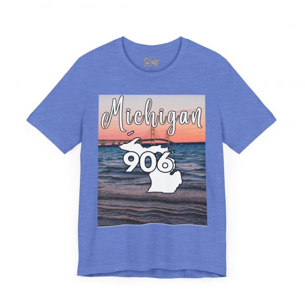 Michigan 906 Area Code by State of Mine Short Sleeve Tee - Mackinac Bridge, Unisex Jersey T-Shirt, Perfect Gift for Beach Lovers, Summer Style, Michigan Souvenir - Image 32