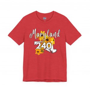 Maryland State Flower The Black-eyed Susan 240 Area Code by State of Mine Short Sleeve Tee, Casual Tee, Maryland Gift, Summer Shirt, State Pride Top, Floral Graphic Tee, Unisex T-Shirt