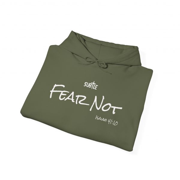 Fear Not by Subtle--Unisex Dark Colored Hoodie, Cozy Sweatshirt, Faith-Based Inspirational Apparel, Isaiah 41:10 - Image 4