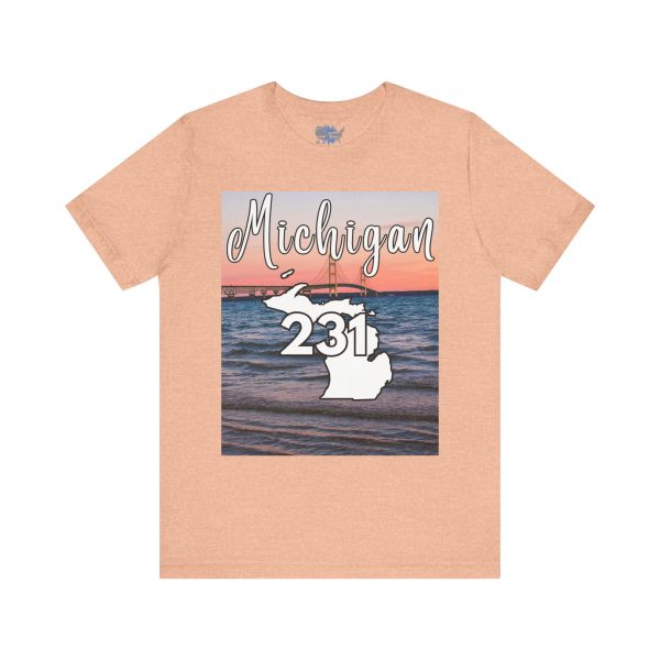 Michigan 231 Area Code by State of Mine Short Sleeve Tee - Mackinac Bridge, Unisex Jersey T-Shirt, Perfect Gift for Beach Lovers, Summer Style, Michigan Souvenir - Image 14