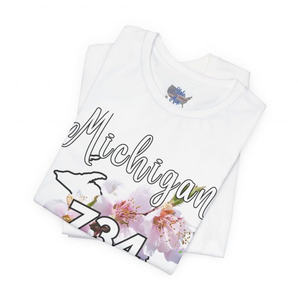 Michigan State Flower The Apple Blossom 734 Area Code by State of Mine. Unisex Jersey Short Sleeve Tee - Cozy Everyday Wear, Casual Style, Summer Essentials, Gift for Friends, Graphic Tee - Image 7