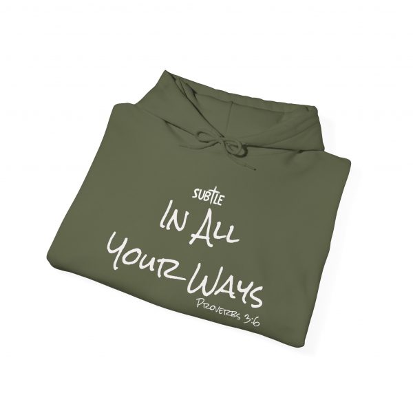 In All Your Ways by Subtle--Unisex Dark Colored Hoodie, Cozy Sweatshirt, Faith-Based Inspirational Apparel, Proverbs 3:6 - Image 8
