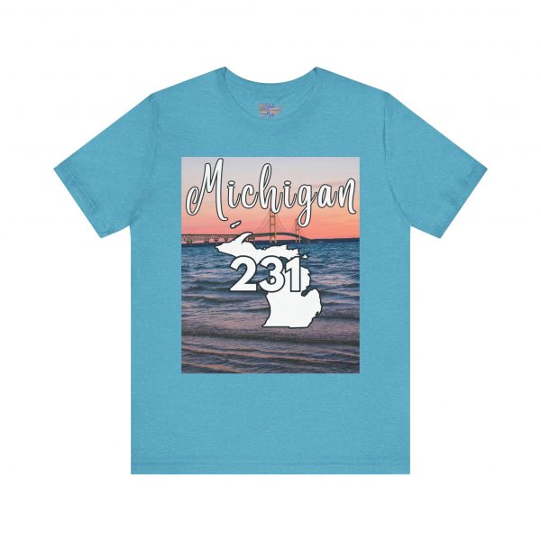 Michigan 231 Area Code by State of Mine Short Sleeve Tee - Mackinac Bridge, Unisex Jersey T-Shirt, Perfect Gift for Beach Lovers, Summer Style, Michigan Souvenir - Image 42