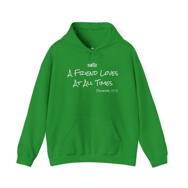 A Friend Loves At All Times by Subtle--Unisex Dark Colored Hoodie, Cozy Sweatshirt, Faith-Based Inspirational Apparel,  Proverbs 17:17 - Image 21