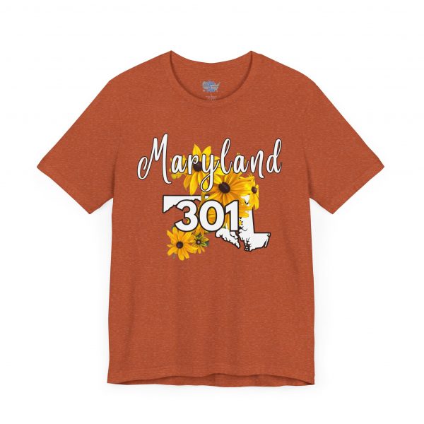 Maryland State Flower 301 Area Code by State of Mine Short Sleeve Tee, Casual Tee, Maryland Gift, Summer Shirt, State Pride Top, Floral Graphic Tee, Unisex T-Shirt - Image 15