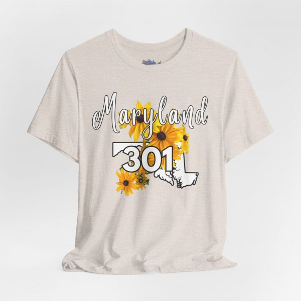 Maryland State Flower 301 Area Code by State of Mine Short Sleeve Tee, Casual Tee, Maryland Gift, Summer Shirt, State Pride Top, Floral Graphic Tee, Unisex T-Shirt - Image 3