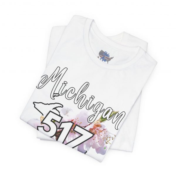 Michigan State Flower The Apple Blossom 517 Area Code by State of Mine. Unisex Jersey Short Sleeve Tee - Cozy Everyday Wear, Casual Style, Summer Essentials, Gift for Friends, Graphic Tee - Image 7