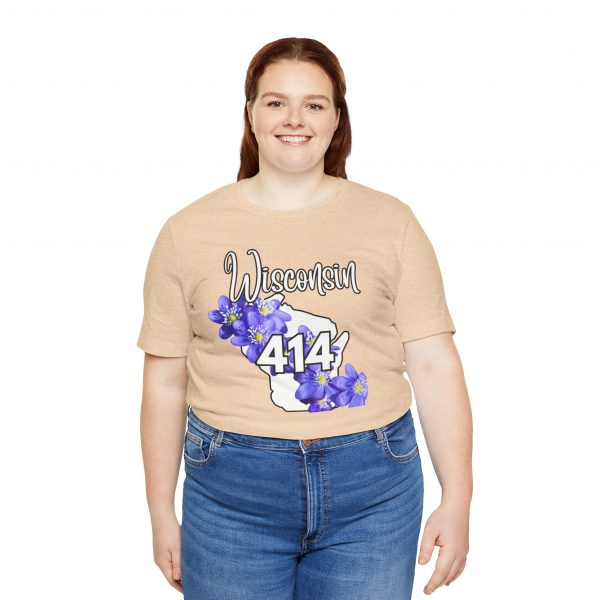 Wisconsin State Flower the Blue Violet by State of Mine Area Code 414 Tee, Unisex Jersey Short Sleeve Shirt, Perfect for Gifts, Travel, and Casual Wear, Ideal for Summer, Birthdays, and [...] - Image 6