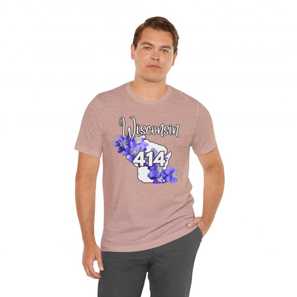 Wisconsin State Flower the Blue Violet by State of Mine Area Code 414 Tee, Unisex Jersey Short Sleeve Shirt, Perfect for Gifts, Travel, and Casual Wear, Ideal for Summer, Birthdays, and [...] - Image 4