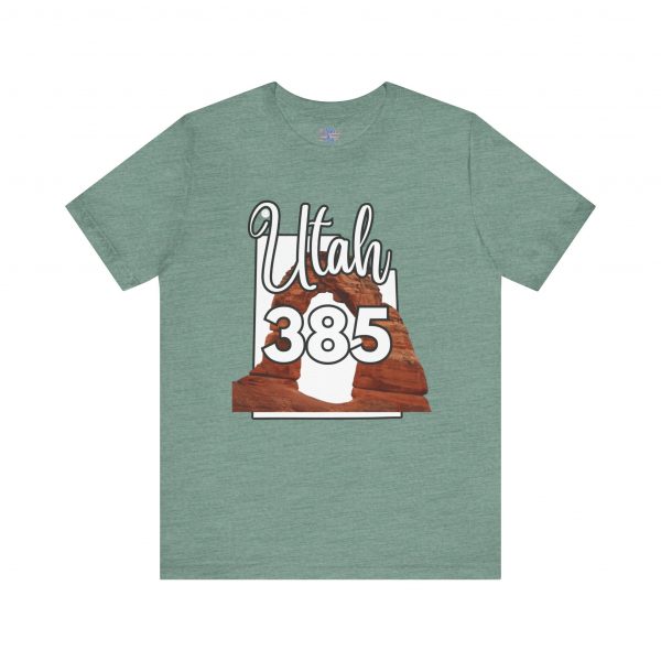 Utah 385 Area Code Arches by State of Mine. Unisex Jersey Tee, Outdoor Adventure Shirt, Travel Gift, Casual Wear, Summer Tee, Unique Design - Image 6