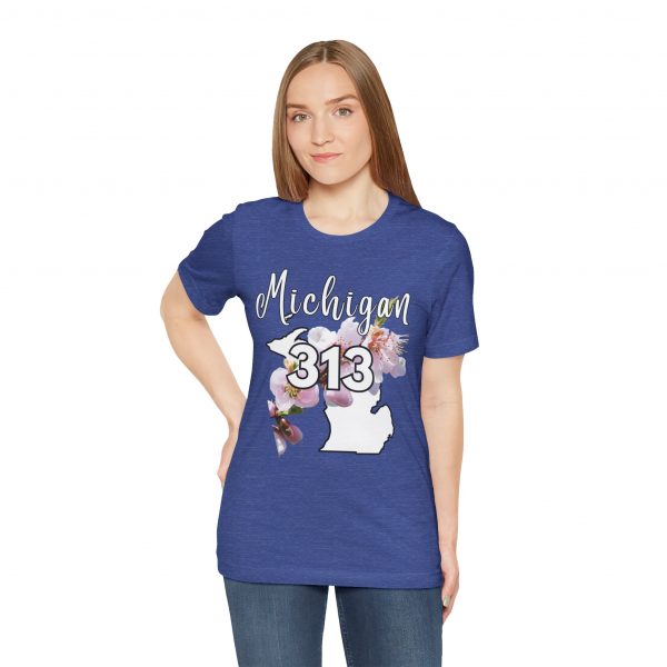 Michigan State Flower The Apple Blossom 313 Area Code by State of Mine. Unisex Jersey Short Sleeve Tee - Cozy Everyday Wear, Casual Style, Summer Essentials, Gift for Friends, Graphic Tee - Image 6
