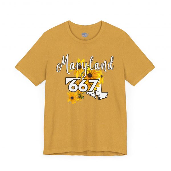 Maryland State Flower The Black-eyed Susan 667 Area Code by State of Mine Short Sleeve Tee, Casual Tee, Maryland Gift, Summer Shirt, State Pride Top, Floral Graphic Tee, Unisex T-Shirt - Image 6
