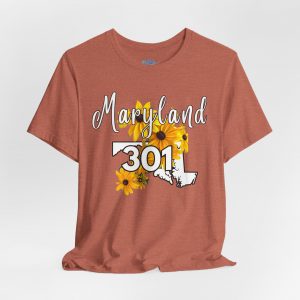 Maryland State Flower 301 Area Code by State of Mine Short Sleeve Tee, Casual Tee, Maryland Gift, Summer Shirt, State Pride Top, Floral Graphic Tee, Unisex T-Shirt