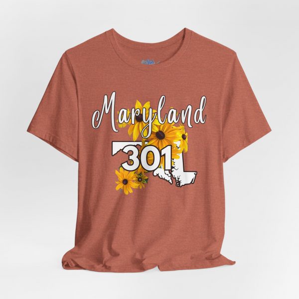 Maryland State Flower 301 Area Code by State of Mine Short Sleeve Tee, Casual Tee, Maryland Gift, Summer Shirt, State Pride Top, Floral Graphic Tee, Unisex T-Shirt