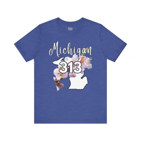 Michigan State Flower The Apple Blossom 313 Area Code by State of Mine. Unisex Jersey Short Sleeve Tee - Cozy Everyday Wear, Casual Style, Summer Essentials, Gift for Friends, Graphic Tee - Image 2