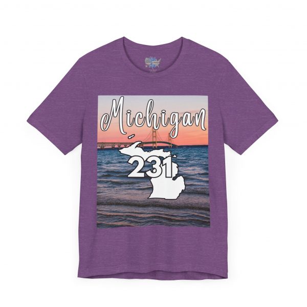 Michigan 231 Area Code by State of Mine Short Sleeve Tee - Mackinac Bridge, Unisex Jersey T-Shirt, Perfect Gift for Beach Lovers, Summer Style, Michigan Souvenir - Image 48