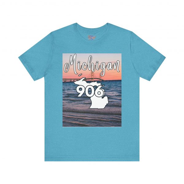 Michigan 906 Area Code by State of Mine Short Sleeve Tee - Mackinac Bridge, Unisex Jersey T-Shirt, Perfect Gift for Beach Lovers, Summer Style, Michigan Souvenir - Image 42